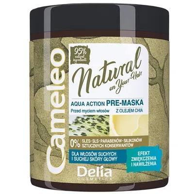 Delia Cameleo. Natural On Your Hair, Aqua Action Pre-Mask (Nawilżająca maska do włosów z olejem chia)