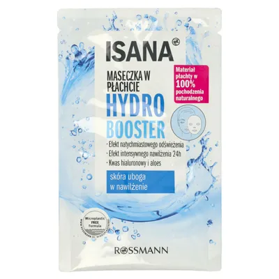 Isana Hydro Booster, Maseczka w płachcie `Kwas hialuronowy i aloes` (nowa wersja)