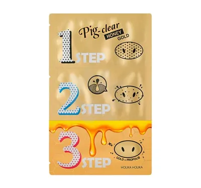Holika Holika Pig-Nose, Clear Black Head Honey Gold 3-step Kit (Oczyszczające plasterki na nos)