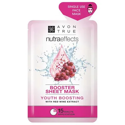 Avon Nutraeffects, Booster Sheet Mask Youth Boosting (Odmładzająca maska w płachcie z ekstraktem z czerwonego wina)