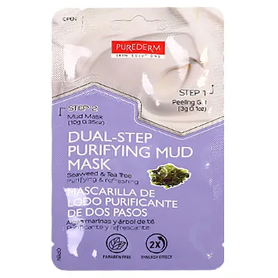 Purederm Dual-Step Purifying Mud Mask Seaweed & Tea Tree (2-etapowa maseczka odświeżająco-oczyszczająca `Algi i drzewo herbaciane`)