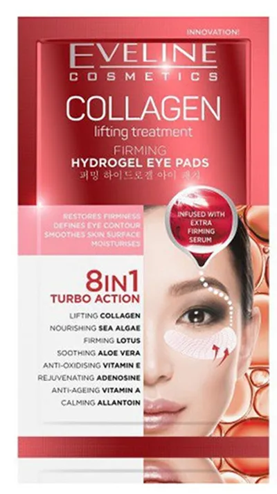 Eveline Cosmetics Collagen Lifting Treatment, Firming Hydrogel Eyepads 8 in 1 Turbo Action (Ujędrniające hydrożelowe płatki pod oczy)
