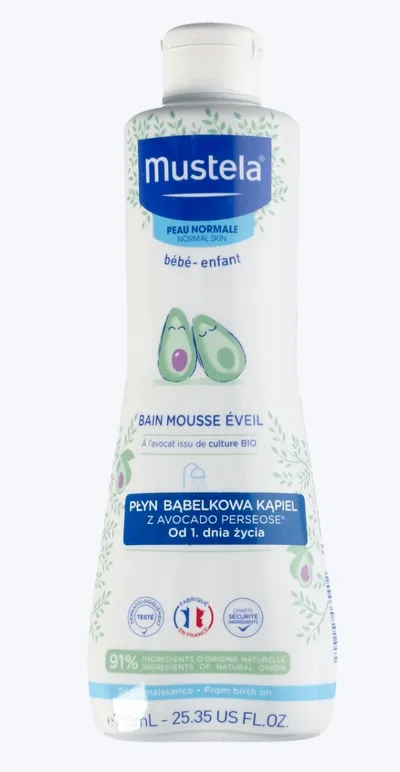 Mustela Bebe Enfant, Bain Mousse Eveil a L'avocat (Płyn bąbelkowa kąpiel z avocado perseose od 1. dnia życia)
