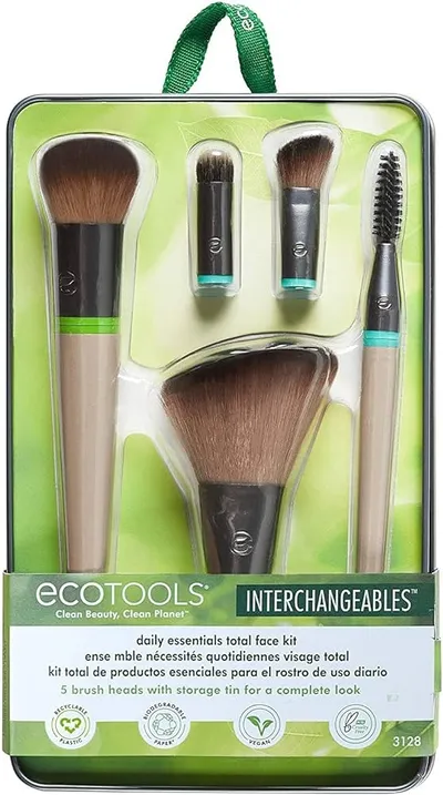 EcoTools Interchangeables, Daily Essentials Total Face Brushes Kit (Zestaw pędzli z etui)