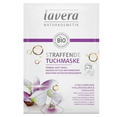 Lavera Straffende Tuchmaske mit 3-fach wirksamen Hyaluronsauren & Karanjaol (Przeciwzmarszczkowa maska w płachcie  `Kwas hialuronowy i olej karanja`)