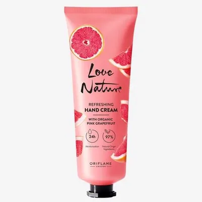 Oriflame Love Nature, Refreshing Hand Cream with Pink Grapefruit (Odświeżający krem do rąk  z organicznym różowym grejpfrutem)
