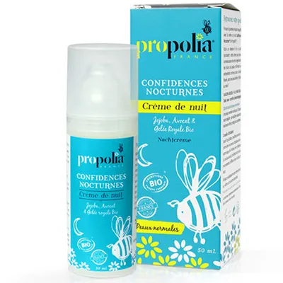 Beeyes Propolia, Confidences Nocturnes, Crème de Nuit Peaux Normales (BIO krem z mleczkiem pszczelim i aloesem do cery normalnej na noc)
