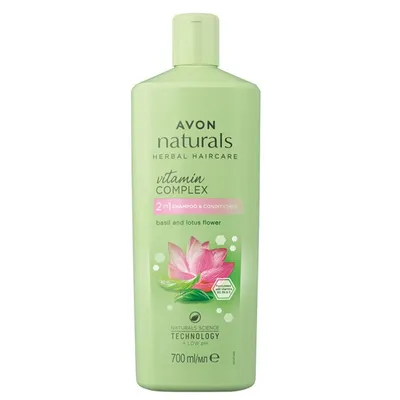 Avon Naturals, Herbal Hair Care Vitamin Complex 2 in 1 Shampoo & Conditioner Basil and Lotus Flower (Witaminowy szampon z odżywką 2 w 1 `Bazylia i kwiat lotosu`)