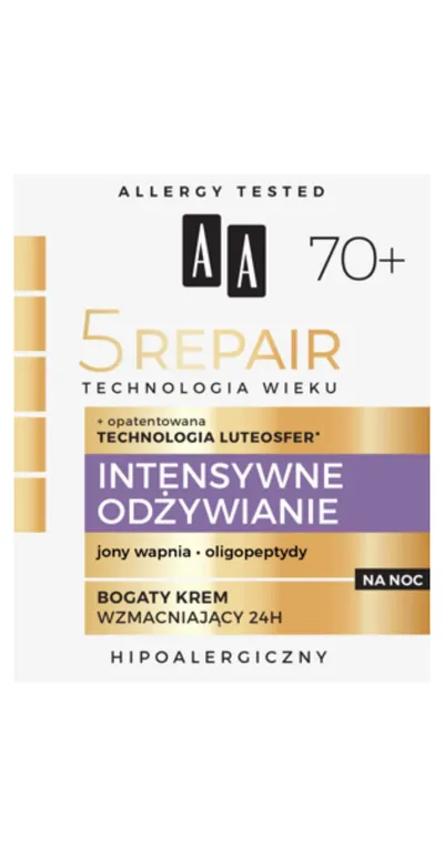 AA 5 Repair Technologia Wieku, Intensywne odżywianie, Bogaty krem wzmacniający 24h na noc 70+