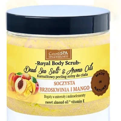 CosmoSPA Dead Sea Salt & Aroma Oils, Karnalitowy peeling solny do ciała `Soczysta brzoskwinia i mango`