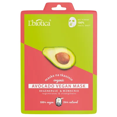 L'biotica Avocado Vegan Mask Regenerates & Strengthens (Maska na tkaninie `Regeneracja i wzmocnienie`)