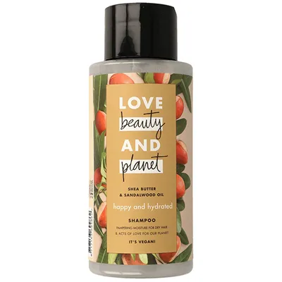 Love Beauty and Planet Happy & Hydrated, Shea Butter & Sandalwood Oil Shampoo (Szampon do włosów suchych z masłem shea i olejkiem z drzewa sandałowego)