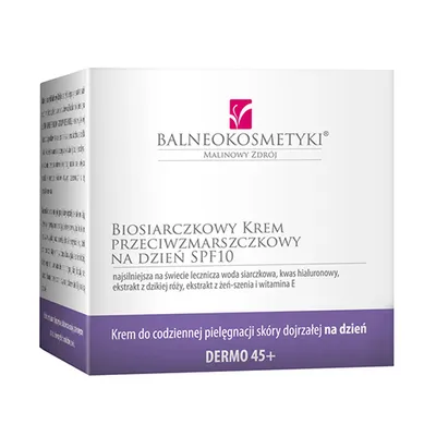 Balneokosmetyki Malinowy Zdrój SPA, Biosiarczkowy krem przeciwzmarszczkowy 45+ na dzień SPF 10