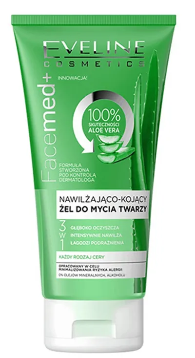Eveline Cosmetics Facemed +, Nawilżająco-kojący żel do mycia twarzy z aloesem do każdego rodzaju skóry