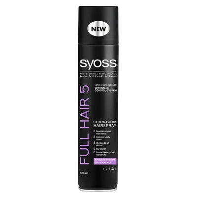 Syoss Full Hair 5, Hairspray Fullness & Volume (Lakier do włosów `Supermocne Utrwalenie`)
