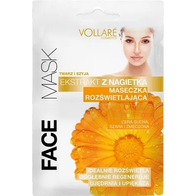 Vollare Cosmetics Face Mask, Ekstrakt z nagietka, Maska do twarzy rozświetlająca