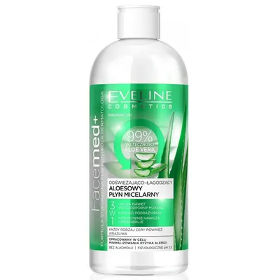 Eveline Cosmetics Facemed +, Odświeżająco-łagodzący aloesowy płyn micelarny 3 w 1