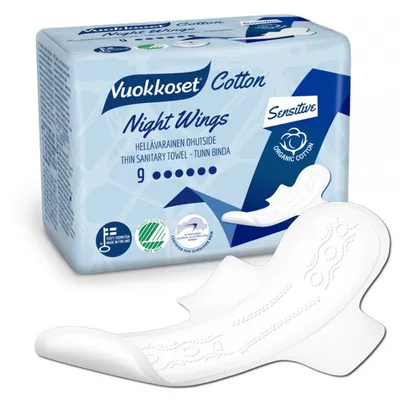 Vuokkoset 100% Bio Cotton Sensitive Night Wings, Podpaski ze skrzydełkami na noc