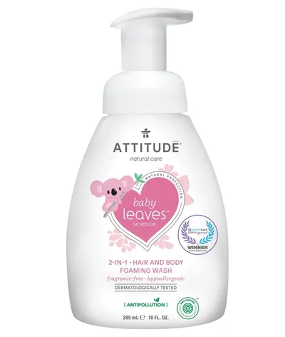 Attitude Baby Leaves, 2-in-1 Hair and Body Foaming Wash Fragrance Free (Bezzapachowa pianka do mycia włosów i ciała dla niemowląt)