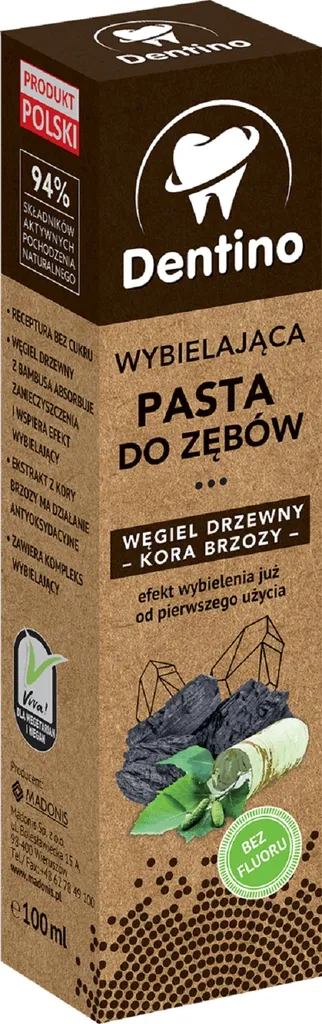 Dentino Wybielająca pasta do zębów `Węgiel drzewny i kora brzozy`