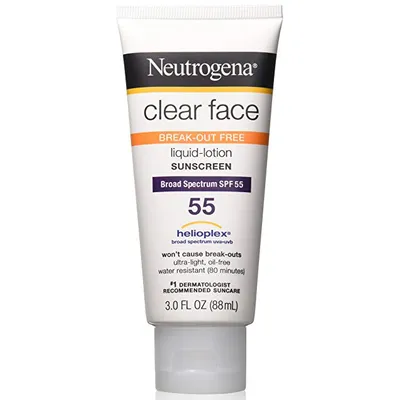 Neutrogena Clear Face, Liquid Lotion Sunscreen Broad Spectrum SPF 55 (Emulsja ochronna do cery trądzikowej)