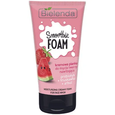 Bielenda Smoothie Foam, Kremowa pianka do mycia twarzy nawilżająca `Prebiotyk + truskawka + arbuz`