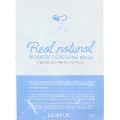 Glamfox Real Natural, Probiotics Soothing Mask (Nawilżająco-kojąca maska probiotyczna w płachcie do skóry suchej, dojrzałej i narażonej na zanieczyszczenia)