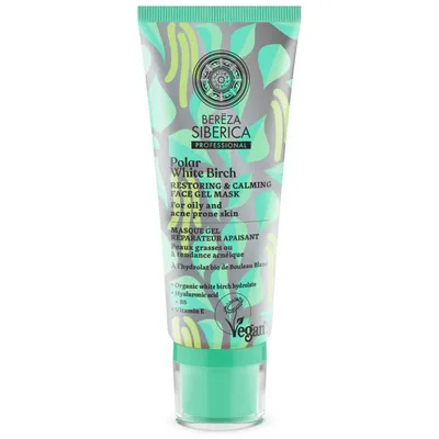 Natura Siberica Polar White Birch, Restoring & Calming Face Gel Mask (Odbudowująco - kojąca żelowa maska do twarzy, do skóry tłustej oraz z tendencją do powstawania trądziku)