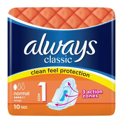 Always Classic Normal, Podpaski higieniczne ze skrzydełkami rozmiar 1