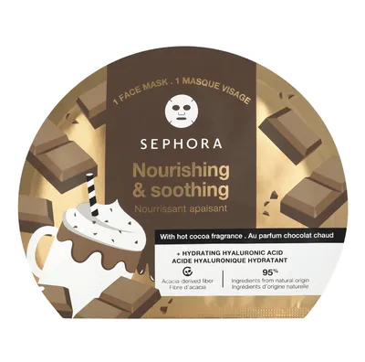 Sephora Collection, Nourishing & Soothing Face Mask with Hot Cocoa Fragnance (Odżywcza maseczka do twarzy w płachcie o zapachu gorącej czekolady)