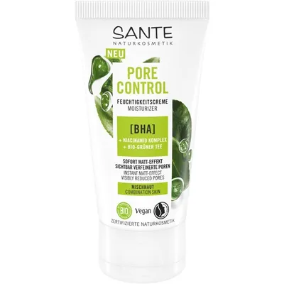 Sante Naturkosmetik Pore Control, Feuchtigkeitscreme mit BHA, Niacinamid Komplex & Bio-Grüner Tee (Krem nawilżający)