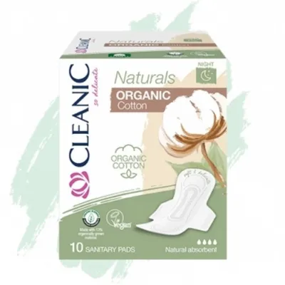 Cleanic Naturals, Organic Cotton Sanitary Pads Night (Podpaski higieniczne ze skrzydełkami na noc)
