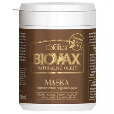 L'biotica Biovax Naturalne Oleje, Intensywnie regenerująca maseczka `Argan, makadamia i kokos`