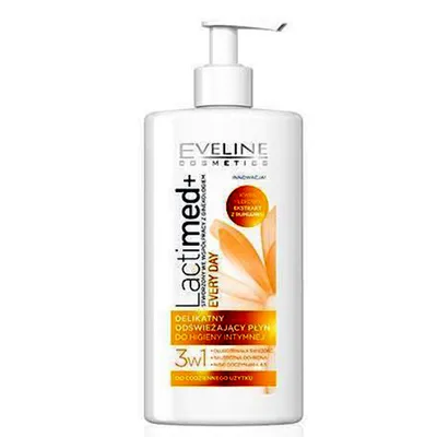 Eveline Cosmetics LactiMED + , Delikatny odświeżający płyn do higieny intymnej 3 w 1 do codziennego użytku