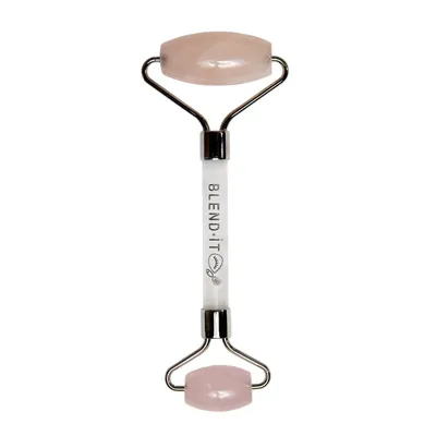 Blend it! Light Rose Quartz & Silver  Jade Roller (Wałeczek jadeitowy do masażu twarzy z różowego i białego kwarcu)