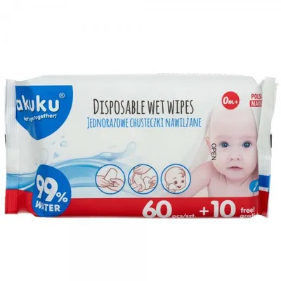 Akuku Disposable Wet Wipes 99% Water (Jednorazowe chusteczki nawilżane 99% wody)