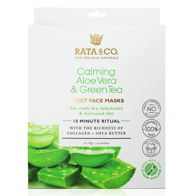Rata & Co. Calming Aloe Vera & Green Tea Sheet Face Mask (Maseczka w  płacie z aloesem i zieloną herbatą)