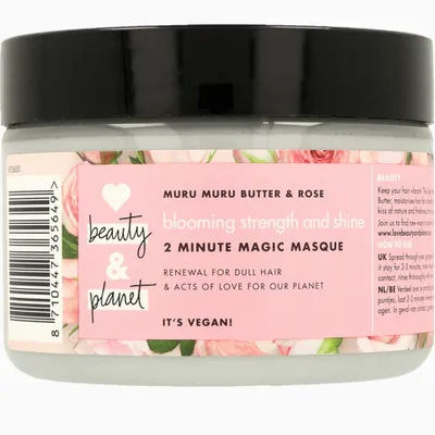 Love Beauty and Planet Blooming Colour, 2-Minute Magic Masque (Maska do włosów  pozbawionych blasku z masłem muru muru i olejkiem różanym)