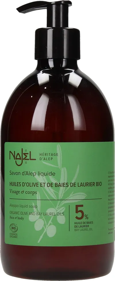 Najel Savon d'Alep Liquide Huiles d'Olive et de Baies de Laurier Bio (Mydło Aleppo w płynie z olejem laurowym 5%)