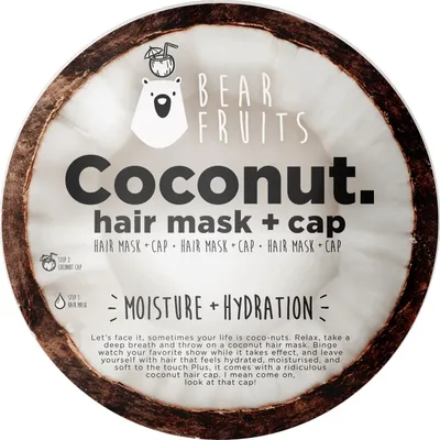 Bear Fruits Moisture  + Hydration Coconut Hair Mask + Cap (Nawilżająca maska do włosów + czepek `Kokos`)