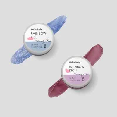 HelloBody Love is Love & Skin is Skin,  Harmony x Peace Rainbow Kiss Lip Scrub + Raibow Rich Lip Balm (Zestaw do pielęgnacji ust)