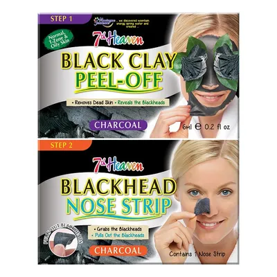 7th Heaven Charcoal Duo Black Clay Peel-off  Mask + Blackhead Nose Strip (Węglowa maseczka do twarzy i pasek na nos niwelujący zaskórniki)