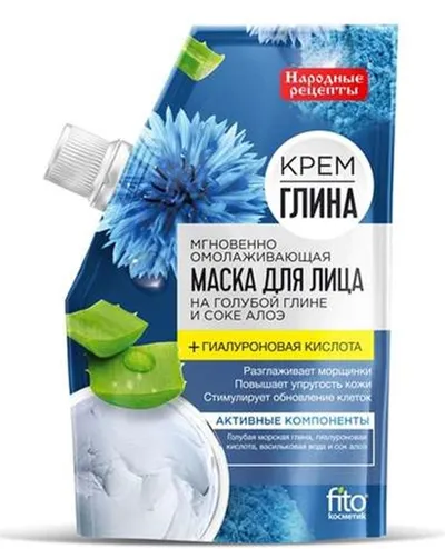 Fitokosmetik Krem - glina, Maska do twarzy odmładzająca na bazie niebieskiej glinki i soku z aloesu