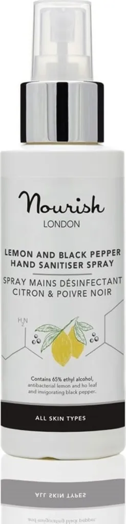 Nourish London Lemon and Black Pepper Hand Sanitiser Spray (Spray do dezynfekcji rąk z cytryną i czarnym pieprzem)