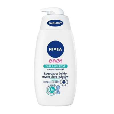 Nivea Baby, Emolienty, Łagodzący żel do mycia ciała i włosów (nowa wersja)