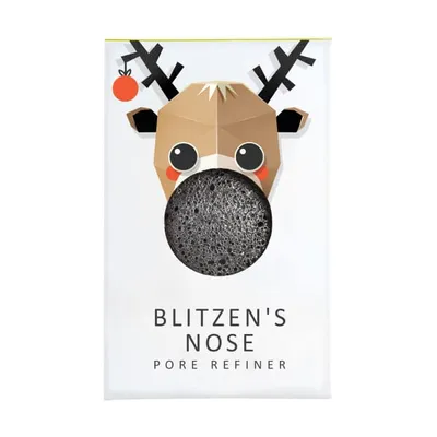 Konjac Sponge Company Christmas Collection, Mini Pore Refiner with Bamboo Charcoal Blitzen's Nose (Gąbka konjac mini z bambusowym węglem drzewnym do cery tłustej, problematycznej i nastoletniej)