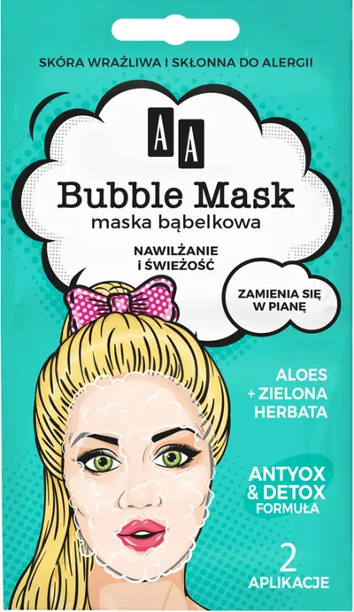 AA Bubble Mask, Maska bąbelkowa `Nawilżenie i świeżość aloes + zielona herbata`