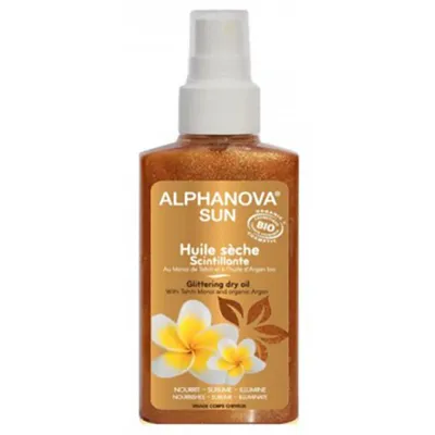 Alphanova Sante Sun, Huile Seche Scintillante Bio (Bio olejek w sprayu utrwalający opaleniznę z drobinkami)