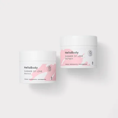 HelloBody Summer of Love, Body Yoghurt & Body Scrub Cotton Candy (Różowy jogurt i peeling do ciała)