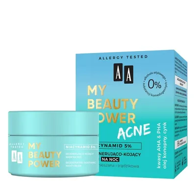 AA My Beauty Power Acne, Regenerująco-kojący krem na noc `Niacynamid 5%`